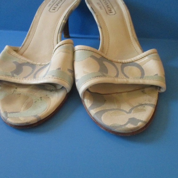 COACH Pastel Blue Cream Slides Stacked Heels - Picture 3 of 5
